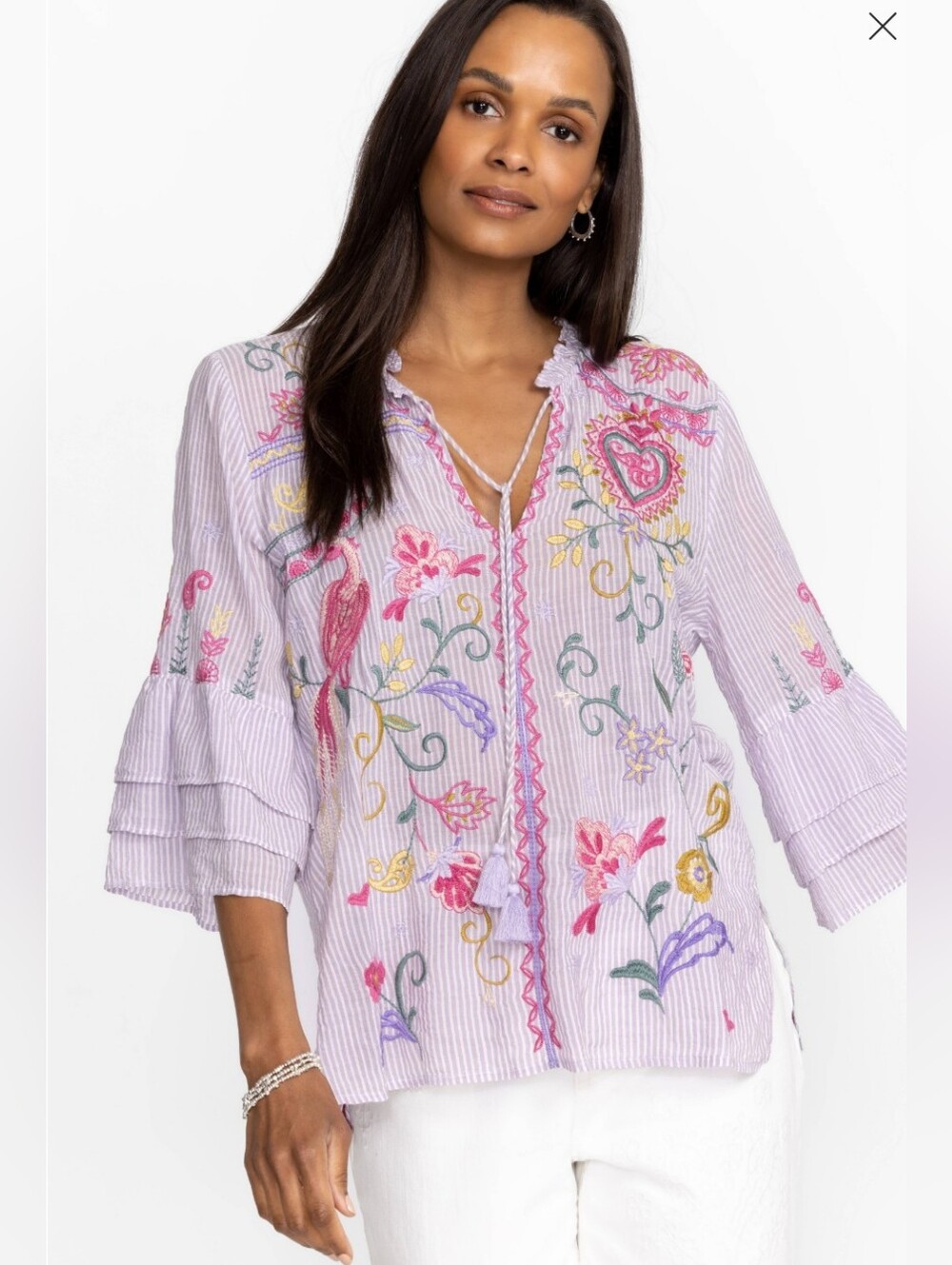 Johnny Was Peacock Top ASHLEE RUFFLE SLEEVE BLOUSE
